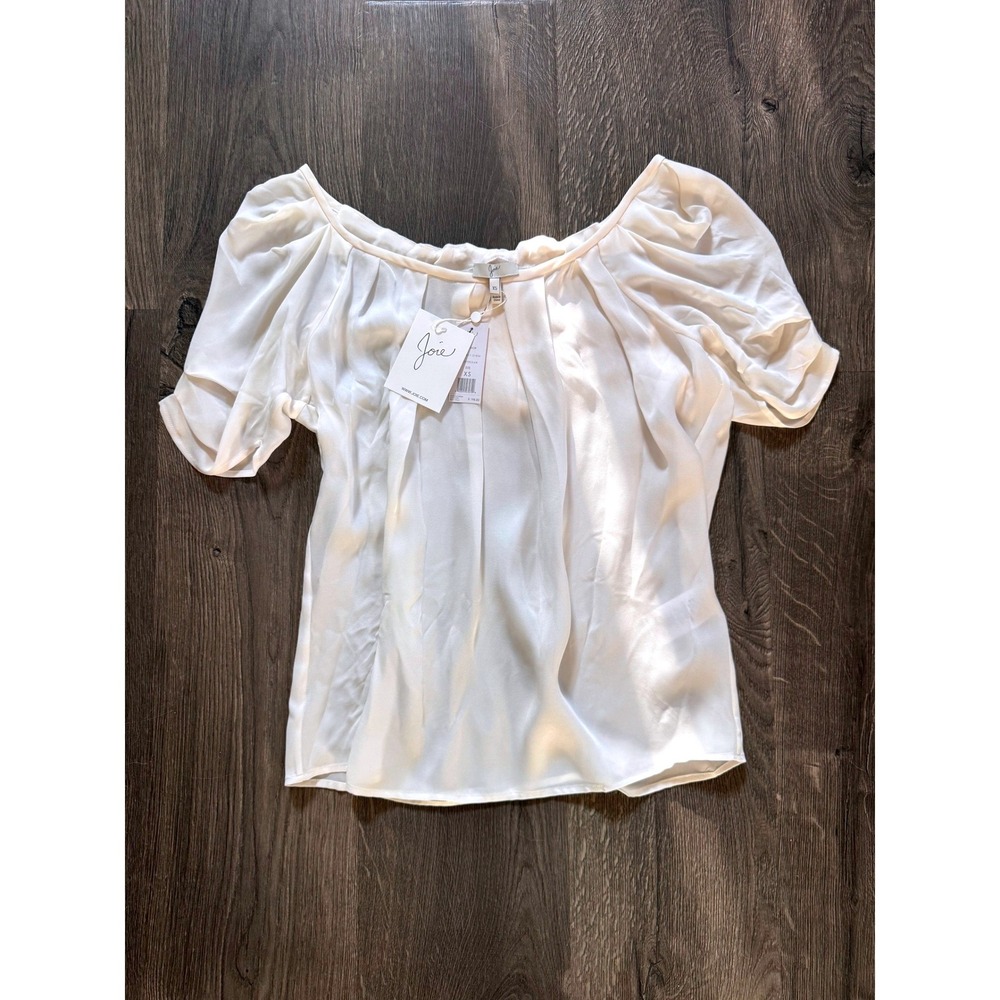 Joie Eleanor Top XS Porcelain Ivory White 100% Silk Short Sleeve Blouse NWT